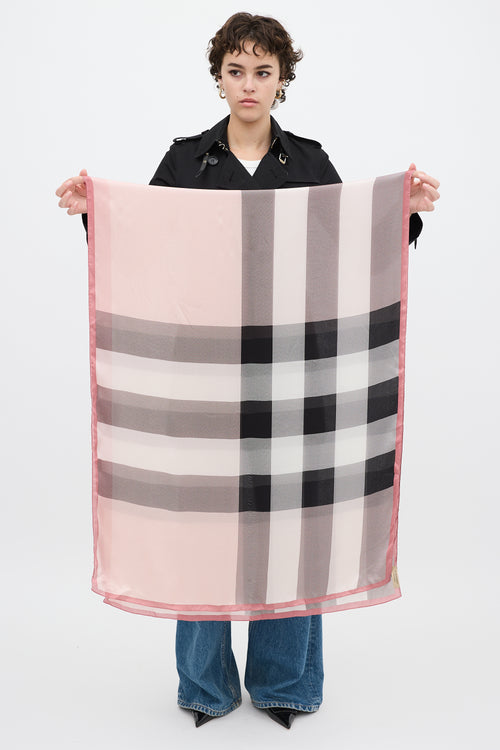 Burberry Pink 
Multicolour Nova Check Semi Sheer Scarf