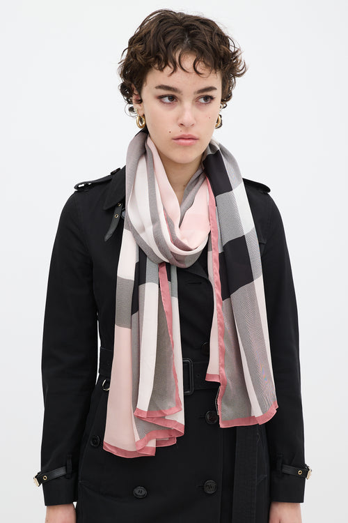 Burberry Pink 
Multicolour Nova Check Semi Sheer Scarf