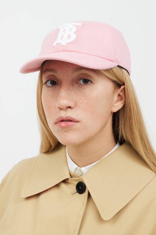 Burberry Pink 
White TB Logo Hat