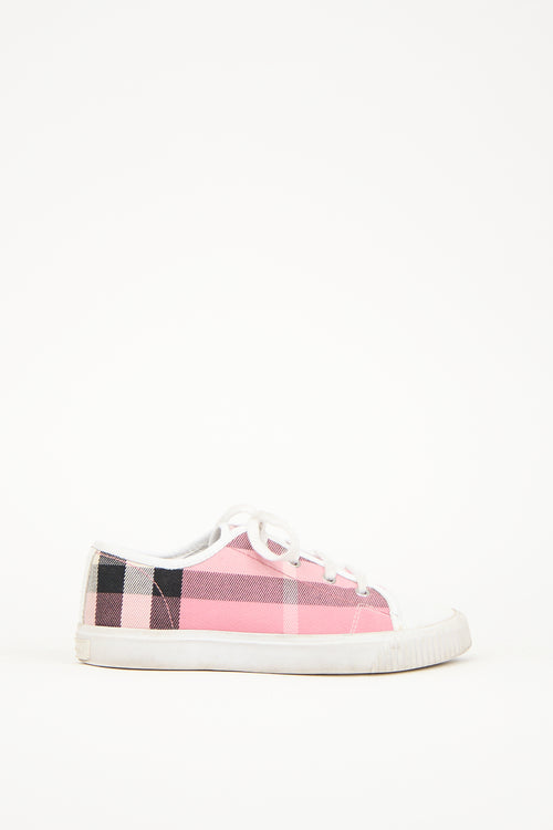 Burberry Pink 
White Canvas Nova Check Sneaker