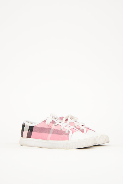 Burberry Pink 
White Canvas Nova Check Sneaker