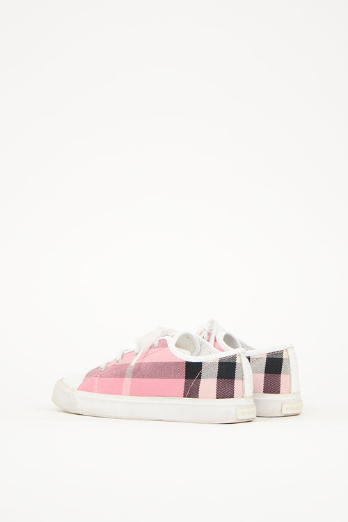 Burberry Pink 
White Canvas Nova Check Sneaker