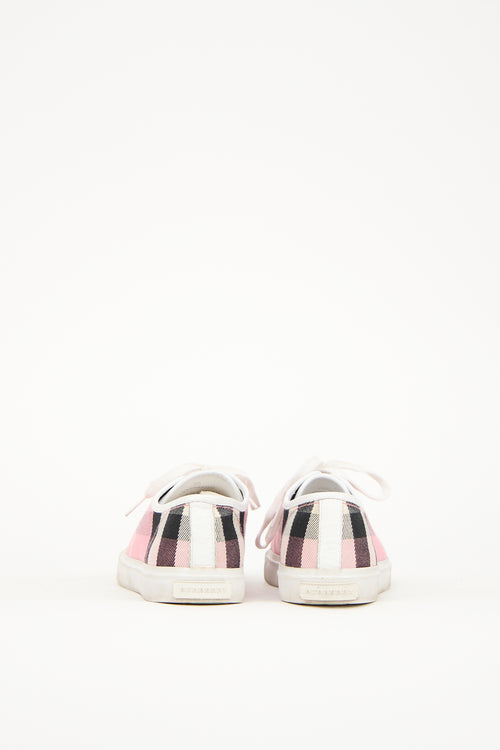 Burberry Pink 
White Canvas Nova Check Sneaker