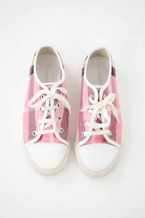 Burberry Pink 
White Canvas Nova Check Sneaker