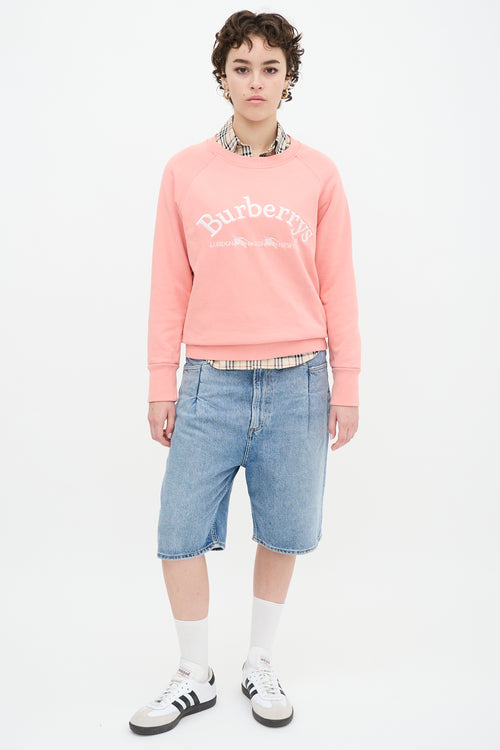 Burberry Pink 
White Embroidered Logo Crewneck