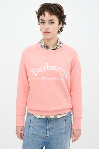 Burberry Pink 
White Embroidered Logo Crewneck