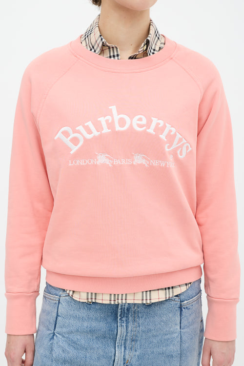 Burberry Pink 
White Embroidered Logo Crewneck