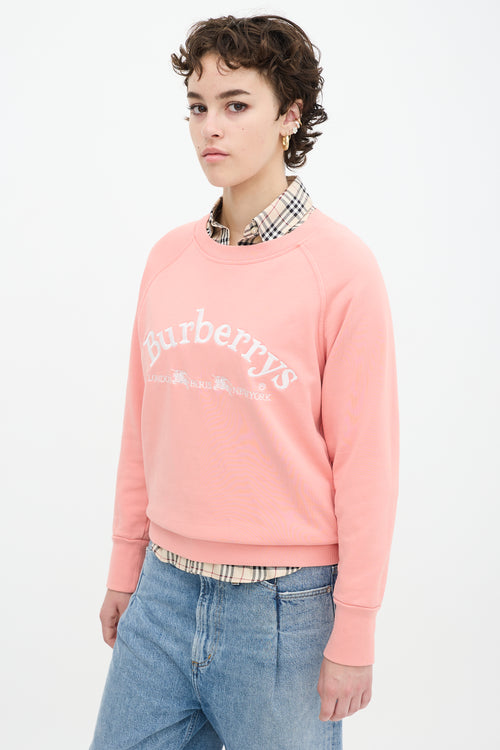 Burberry Pink 
White Embroidered Logo Crewneck