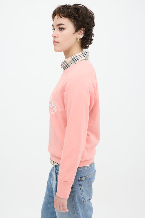 Burberry Pink 
White Embroidered Logo Crewneck