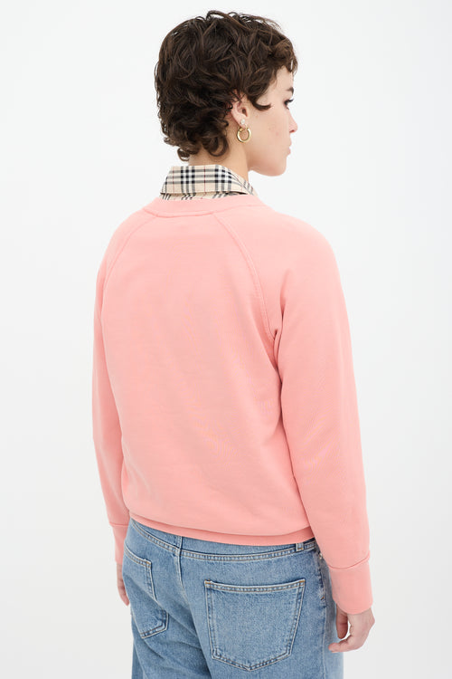 Burberry Pink 
White Embroidered Logo Crewneck