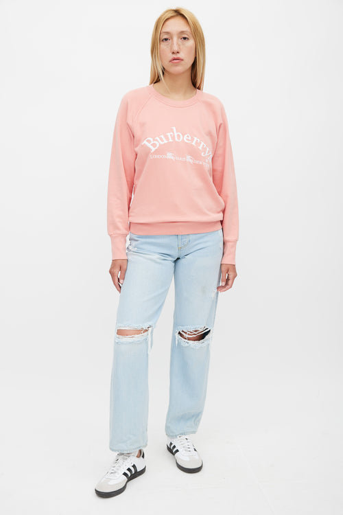 Burberry Pink 
White Embroidered Logo Sweatshirt