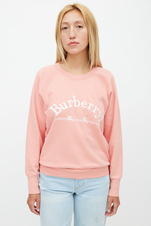 Burberry Pink 
White Embroidered Logo Sweatshirt