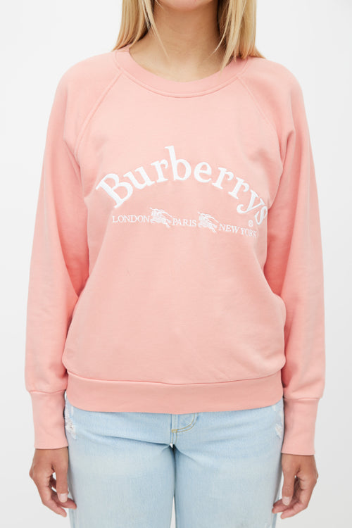 Burberry Pink 
White Embroidered Logo Sweatshirt