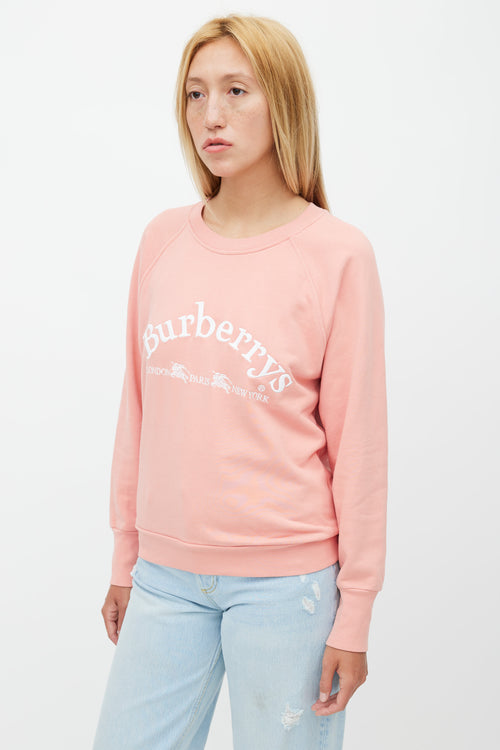 Burberry Pink 
White Embroidered Logo Sweatshirt