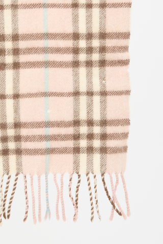 Burberry Pink Cashmere Nova Check Fringe Scarf