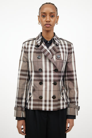 Burberry Grey Check 
Shimmer Double Breasted Jacket