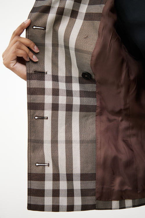 Burberry Grey Check 
Shimmer Double Breasted Jacket