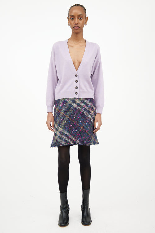 Burberry Navy 
Multi Plaid Tweed Mini Skirt