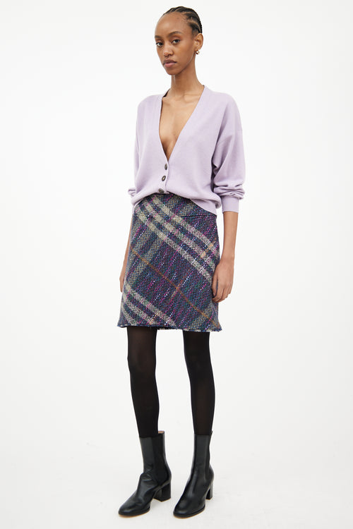 Burberry Navy 
Multi Plaid Tweed Mini Skirt