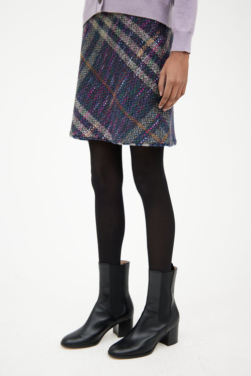 Burberry Navy 
Multi Plaid Tweed Mini Skirt