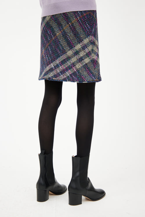 Burberry Navy 
Multi Plaid Tweed Mini Skirt