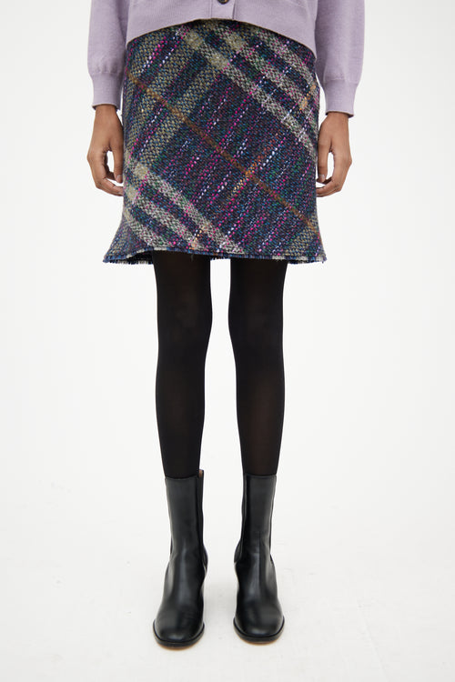 Burberry Navy 
Multi Plaid Tweed Mini Skirt