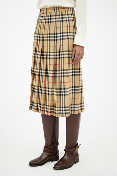 Burberry Beige 
Brown Pleated Check Skirt