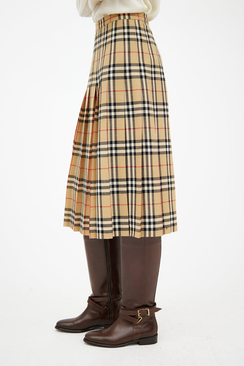 Burberry Beige 
Brown Pleated Check Skirt