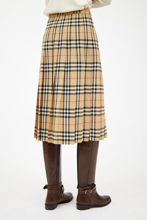 Burberry Beige 
Brown Pleated Check Skirt