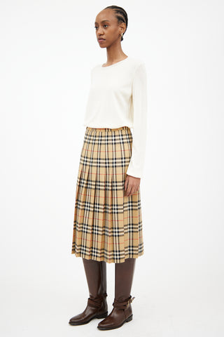 Burberry Beige 
Brown Pleated Check Skirt