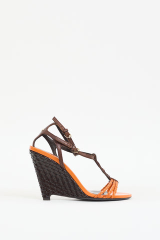 Burberry Prorsum Orange 
Brown T-Strap Wedge