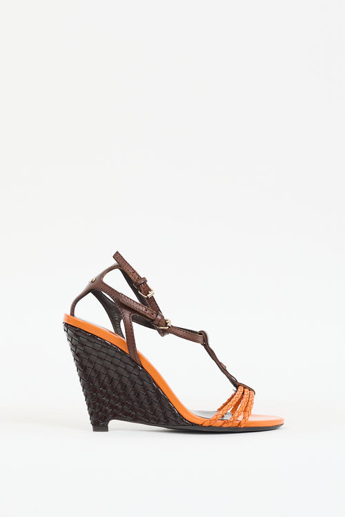 Burberry Prorsum Orange 
Brown T-Strap Wedge