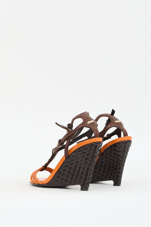 Burberry Prorsum Orange 
Brown T-Strap Wedge