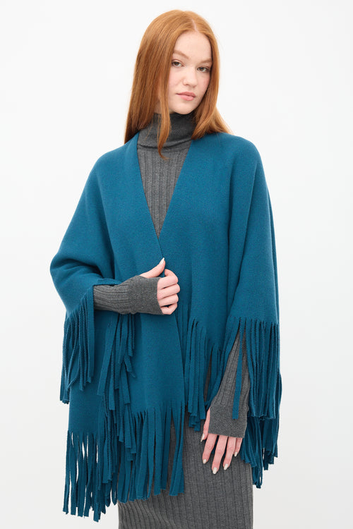 Burberry Prorsum Blue Knit Fringe Cape