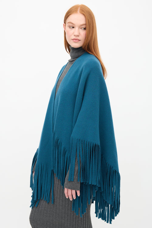 Burberry Prorsum Blue Knit Fringe Cape