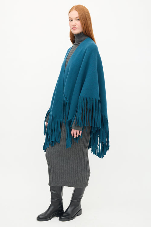 Burberry Prorsum Blue Knit Fringe Cape