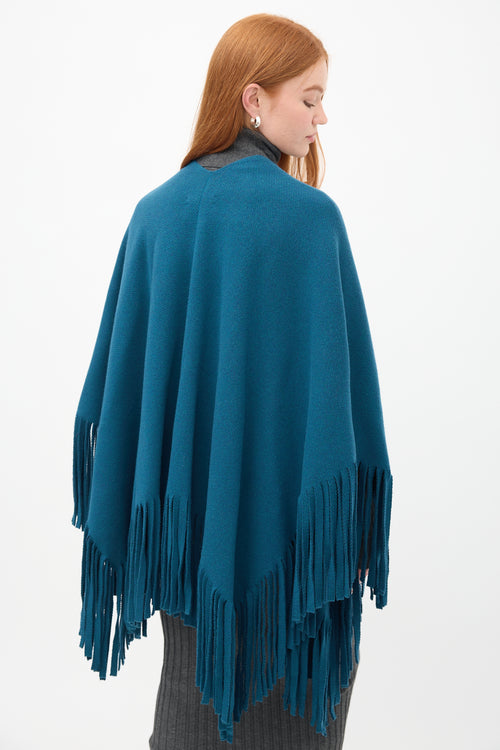 Burberry Prorsum Blue Knit Fringe Cape