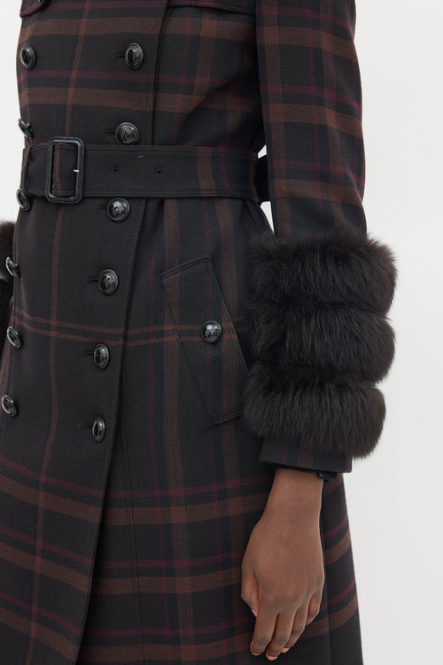 Burberry Purple Wool 
Fur Trim Nova Check Coat