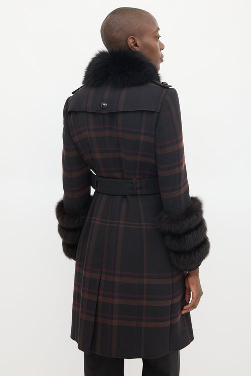 Burberry Purple Wool 
Fur Trim Nova Check Coat