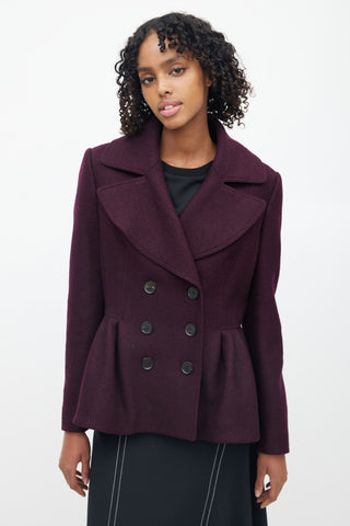 Burberry Purple Wool Peplum Pea  Coat