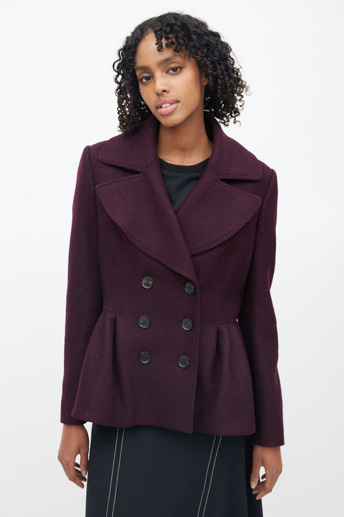 Burberry Purple Wool Peplum Pea  Coat