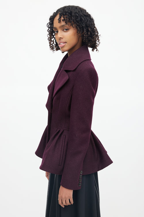 Burberry Purple Wool Peplum Pea  Coat