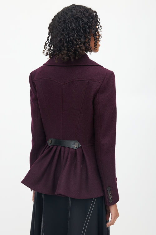 Burberry Purple Wool Peplum Pea  Coat