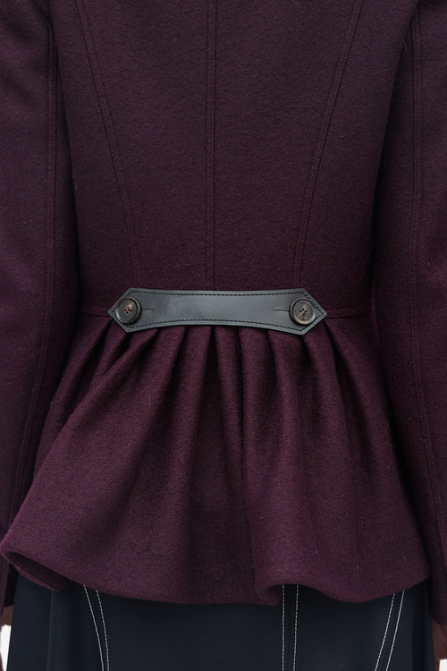 Burberry Purple Wool Peplum Pea  Coat