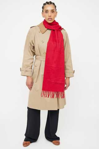 Burberry Red Cashmere Fringe Scarf