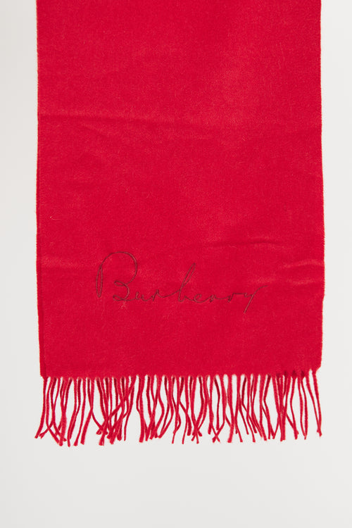 Burberry Red Cashmere Fringe Scarf