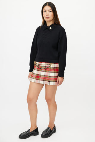 Burberry Red 
Beige Check  Skirt