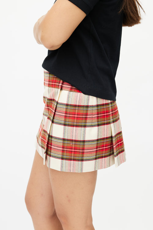 Burberry Red 
Beige Check  Skirt