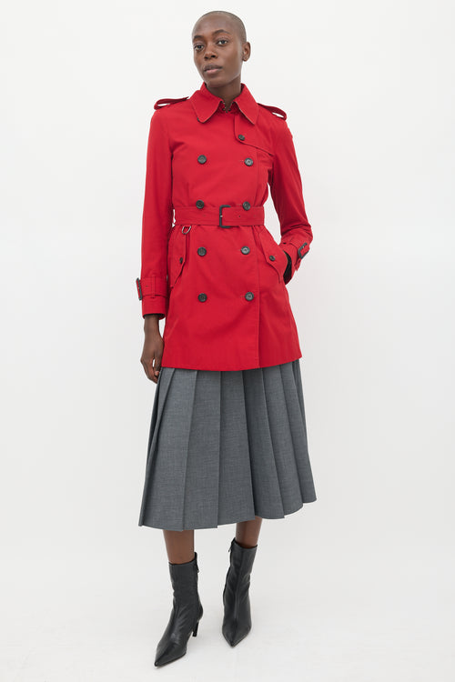 Burberry Red Belted Mid Length Trench Coat