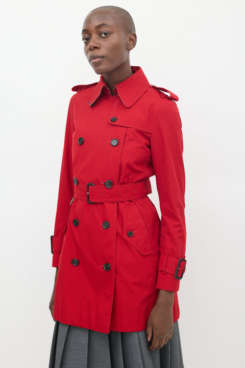 Burberry Red Belted Mid Length Trench Coat